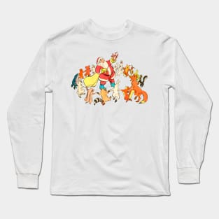 Forest Animals Happy for the arrival of Santa Claus with Christmas Gifts Retro Vintage Comic Book Long Sleeve T-Shirt